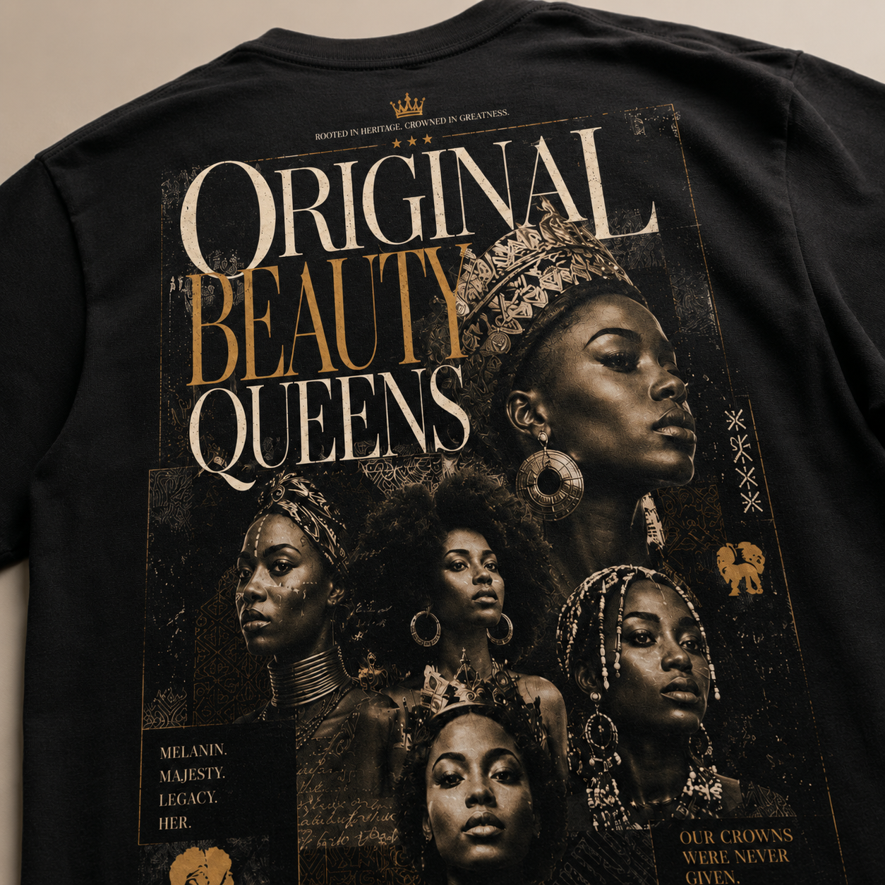Original Beauty Queens Graphic T‑Shirt — Black Afrocentric Portrait Tee