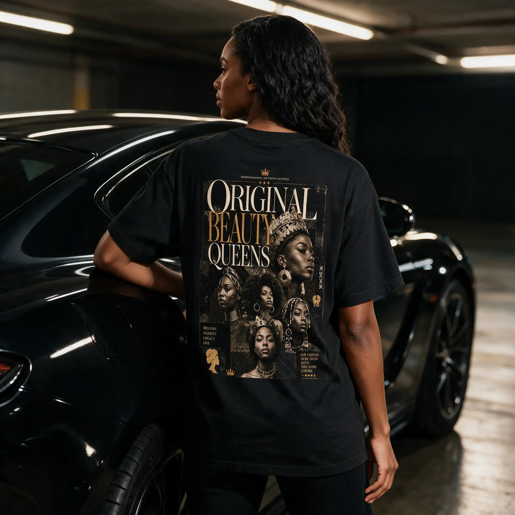 Original Beauty Queens Graphic T‑Shirt — Black Afrocentric Portrait Tee