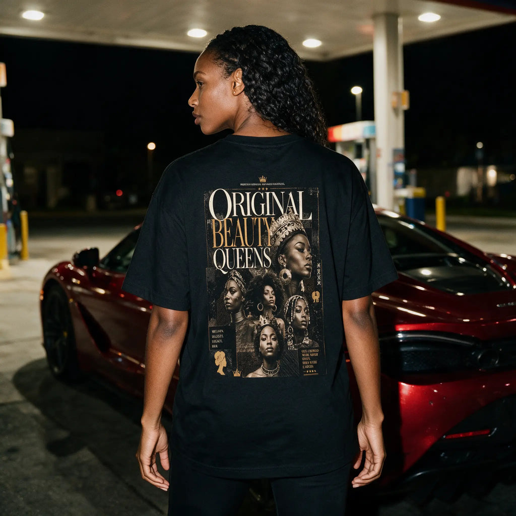 Original Beauty Queens Graphic T‑Shirt — Black Afrocentric Portrait Tee