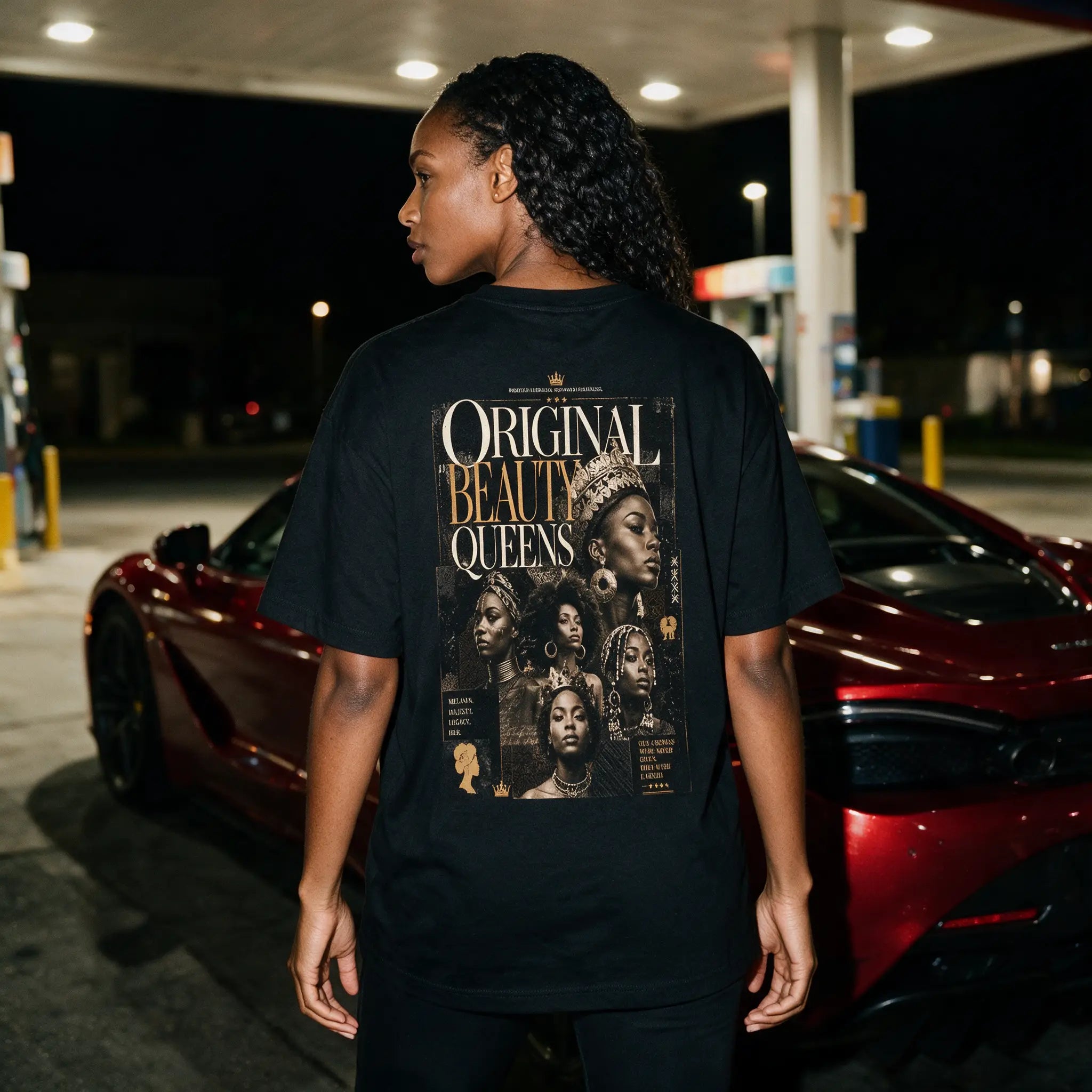 Original Beauty Queens Graphic T‑Shirt — Black Afrocentric Portrait Tee